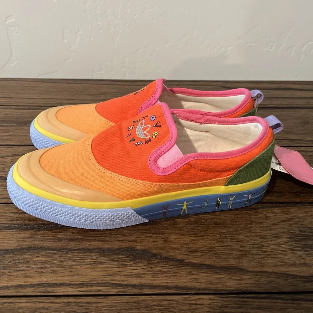 Adidas Originals Mens Nizza Slip On Pride Sneakers Shoes Orange GW2421 Size 6.5